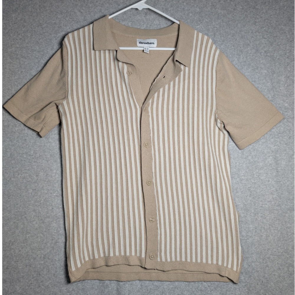 Threadbare Mens Medium Shirt Beige Knit Textured Minimalist Neutral Earth Retro